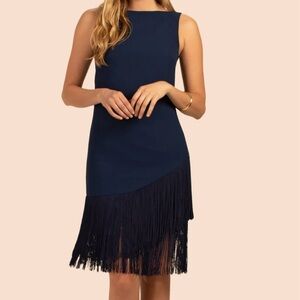 Trina Turk Alana navy‎ swing size 6 mock pleat Elegant Navy Fringe Dress nwt